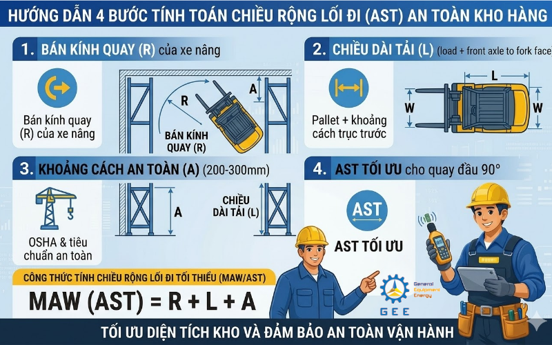 Hướng dẫn 4 bước tính toán chiều rộng lối đi (AST) an toàn cho kho hàng