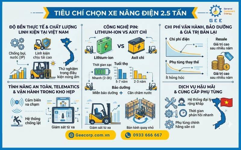 Các tiêu chí ưu tiên khi chọn xe nâng điện 2,5 tấn