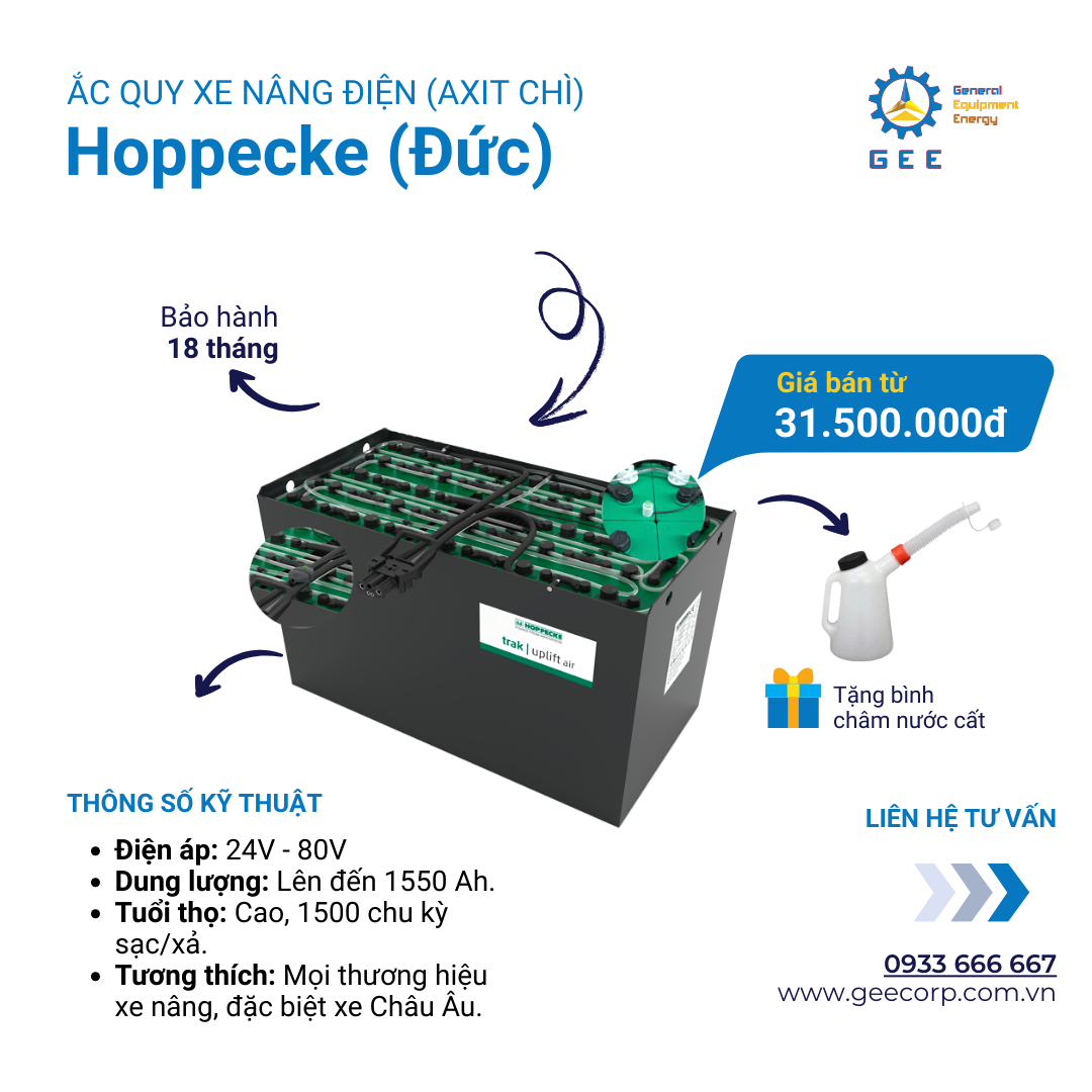 Thông số chi tiết Ắc quy xe nâng điện Hoppecke 