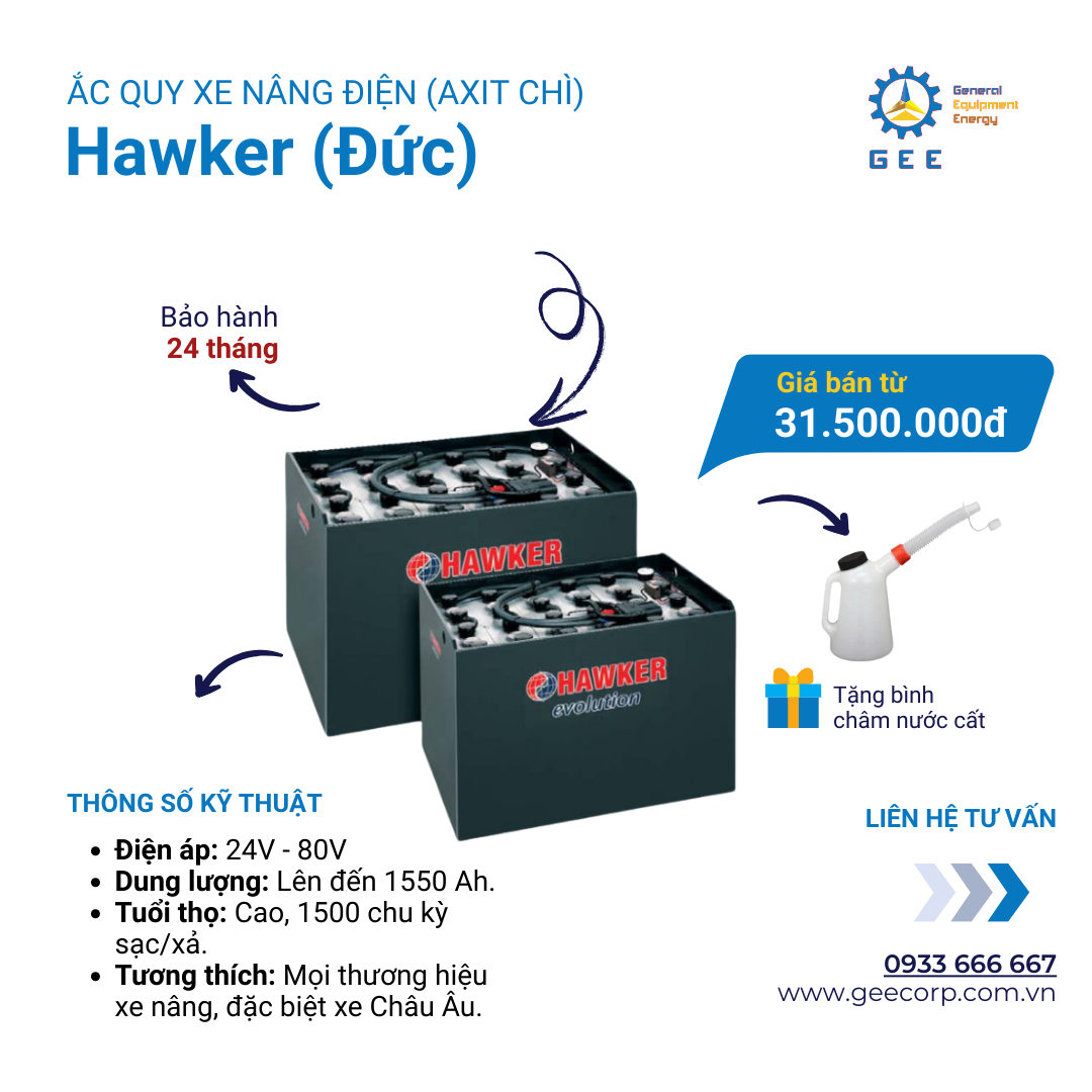  Ắc quy xe nâng điện đứng lái Hawker (Đức)