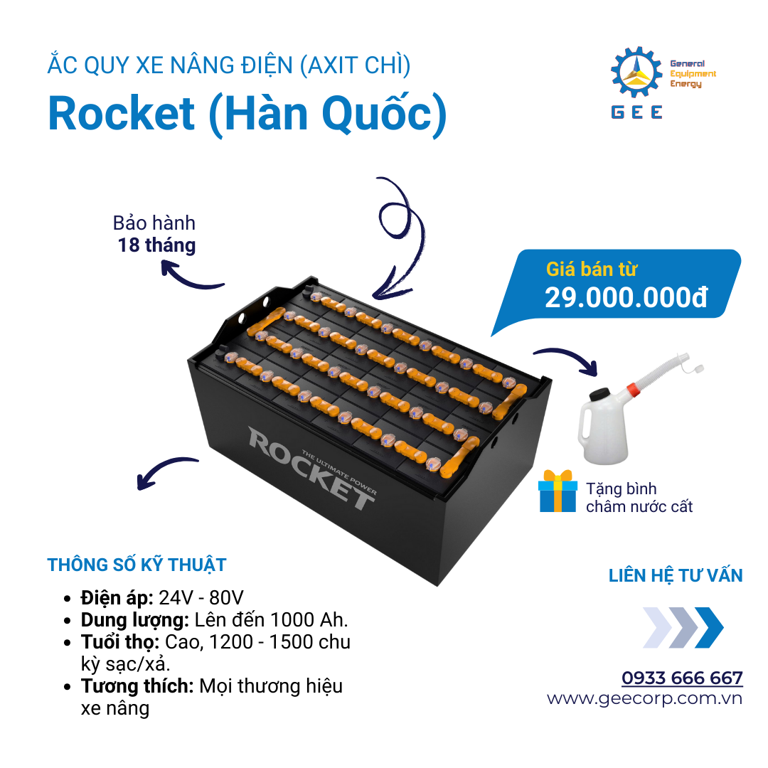 Ắc quy xe nâng điện đứng lái Rocket (Hàn Quốc)