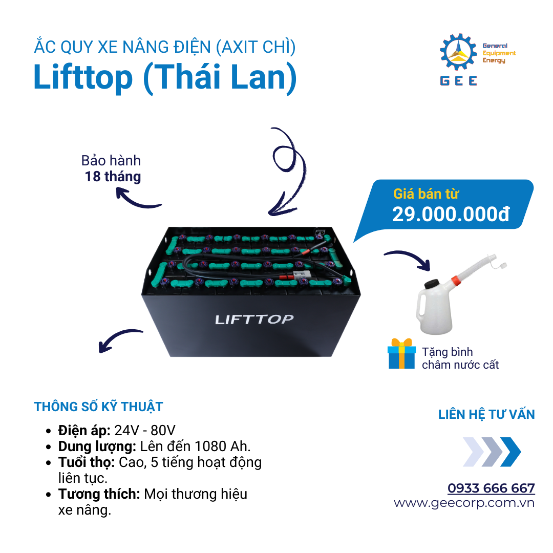 Ắc quy xe nâng điện đứng lái LIFTTOP Hitachi (Thái Lan)