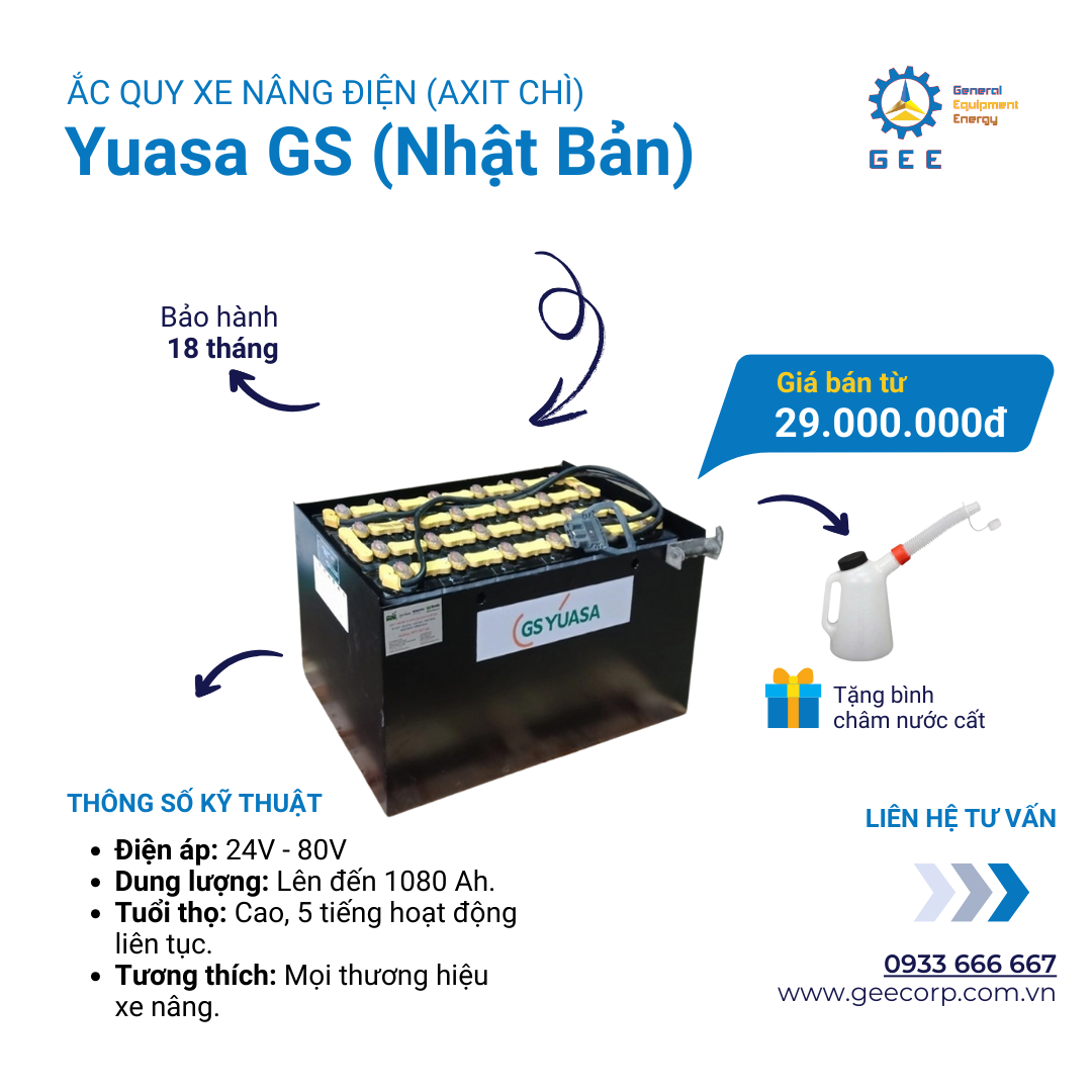 Ắc quy xe nâng điện đứng lái GS Yuasa (Nhật Bản)