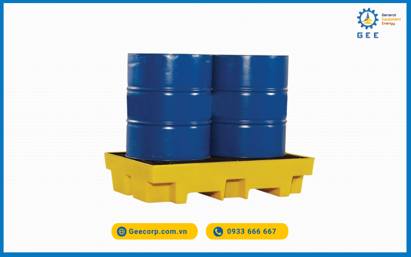 Pallet nhựa chống tràn 2 phuy.