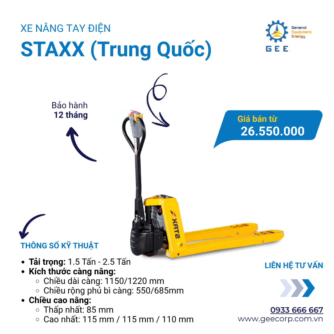Xe nâng tay điện Lithium STAXX (1.5 - 2 Tấn)