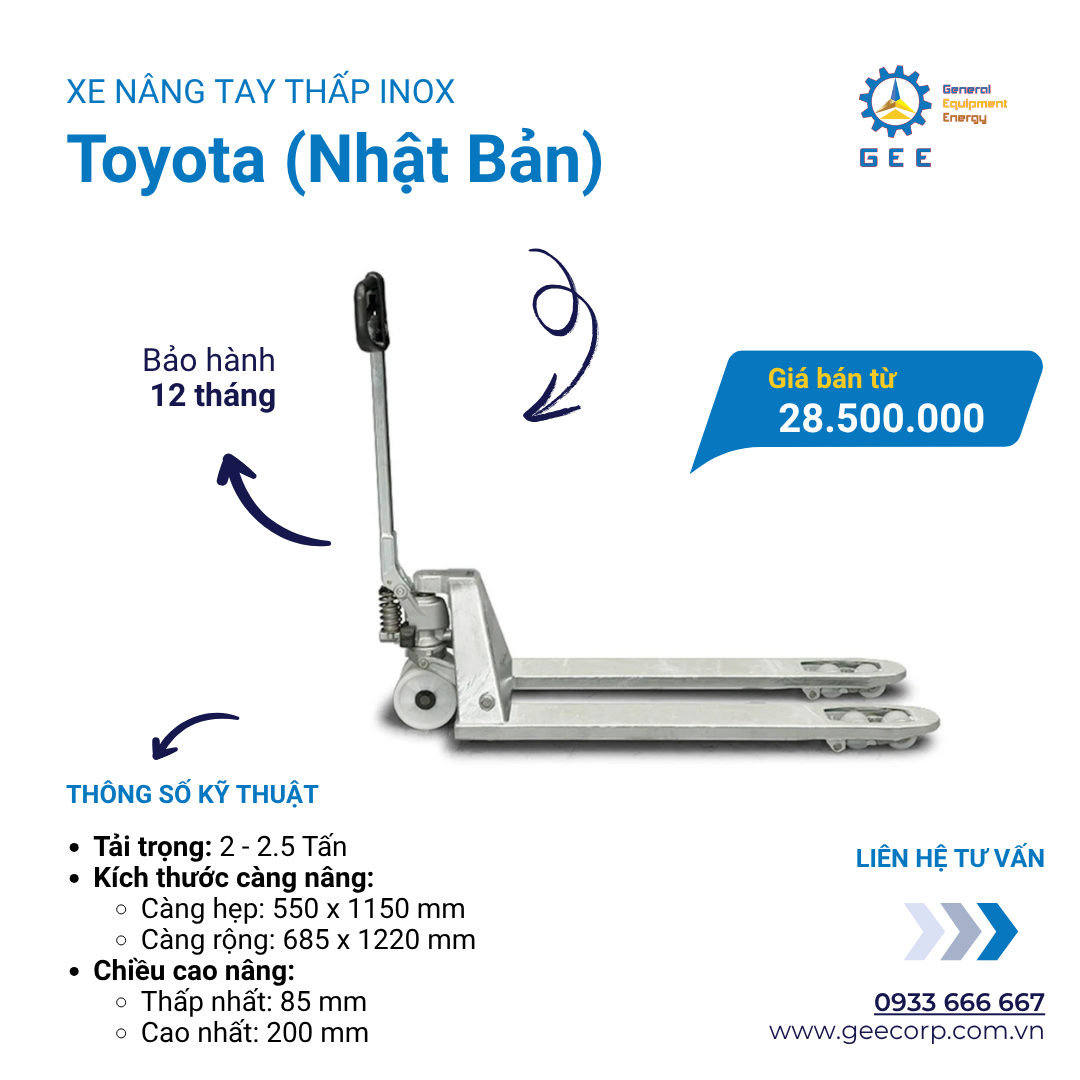 Xe nâng tay inox Toyota Wet Spec (2 - 2.3 tấn)