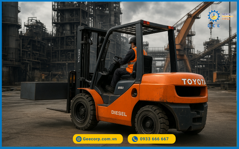 Xe nâng dầu Toyota vận hành ở khu công nghiệp nặng