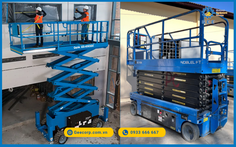 Xe nâng người cắt kéo chỉ có thể nâng hạ theo chiều thẳng đứng.