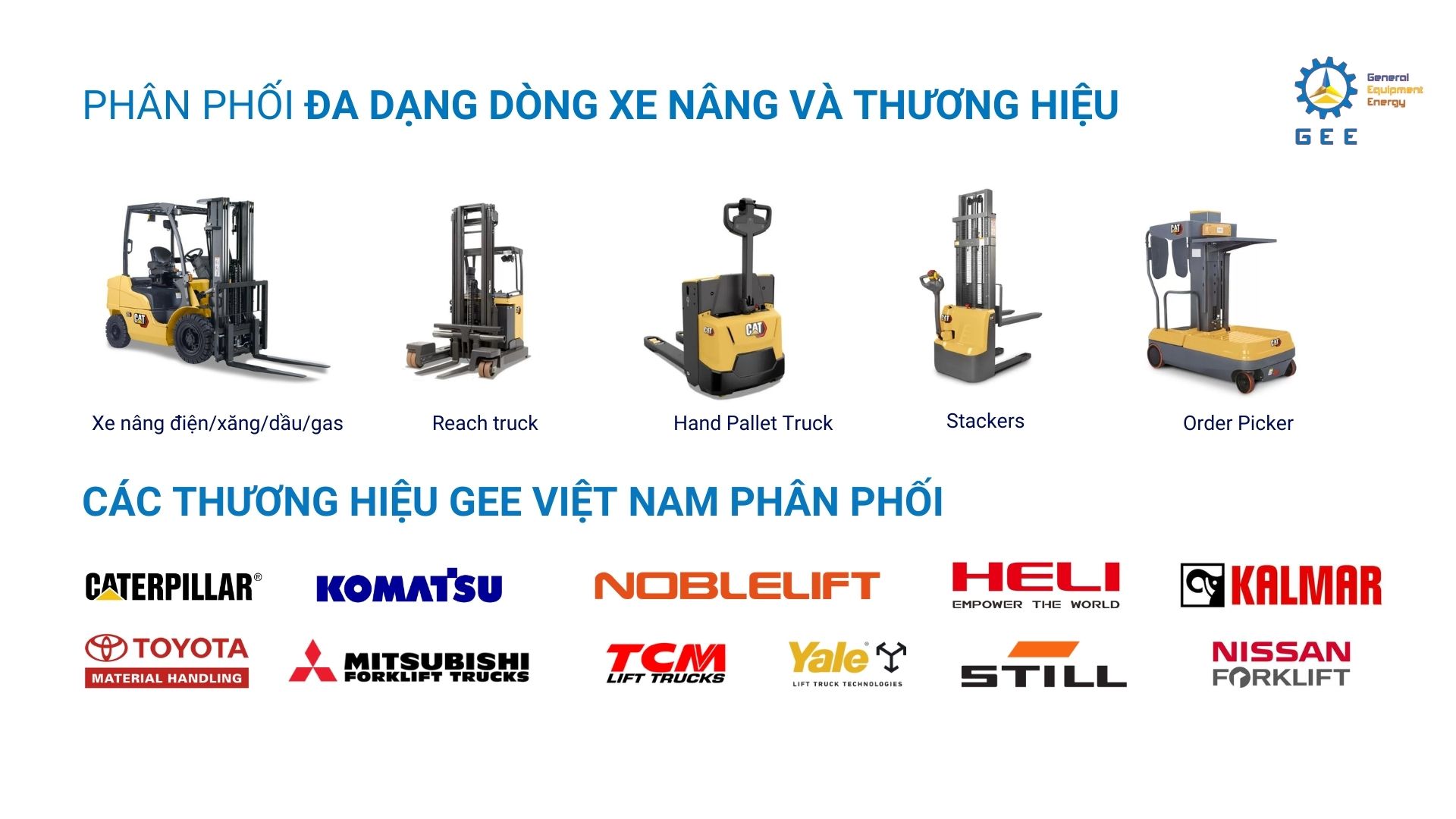 Các dòng xe nâng và thương hiệu xe nâng GEE Việt Nam đang phân phối