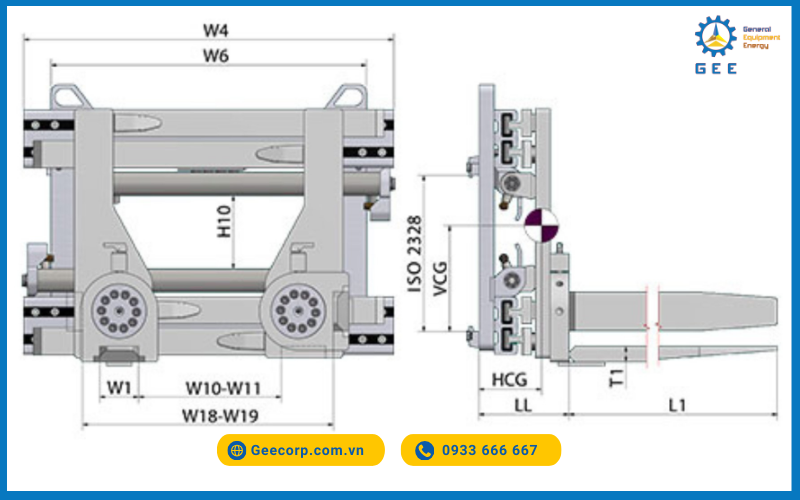 Bộ kẹp càng nâng xoay 90° điều khiển tay (HP-T) - Fork clamp hand-operated