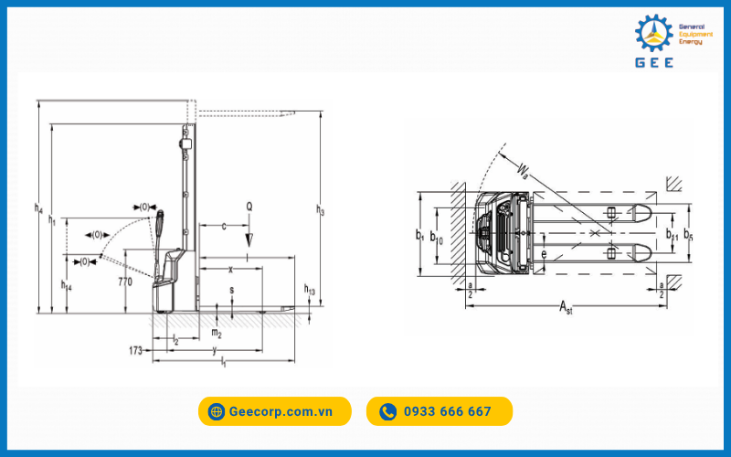 Bản vẽ kĩ thuật Xe nâng stacker Noblelift PSE12N 1.2 Tấn (1.2T)