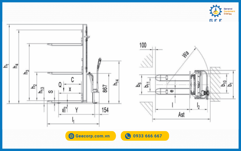 Bản vẽ kỹ thuật Xe nâng Stacker Noblelift PSE10/15L-C 1-1.5 Tấn (1.0–1.5T)