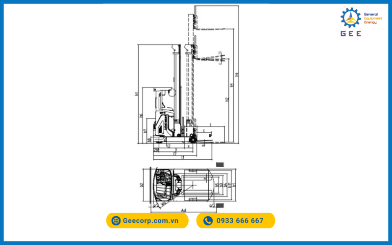 Bản vẽ kỹ thuật của Xe nâng reach truck ngồi lái Noblelift RT20PH