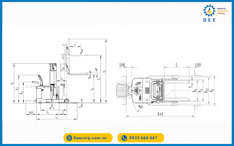 Bản vẽ kỹ thuật Xe nâng stacker Noblelift PS13-15RM Plus 1.3 - 1.5 Tấn (1.3-1.5T)