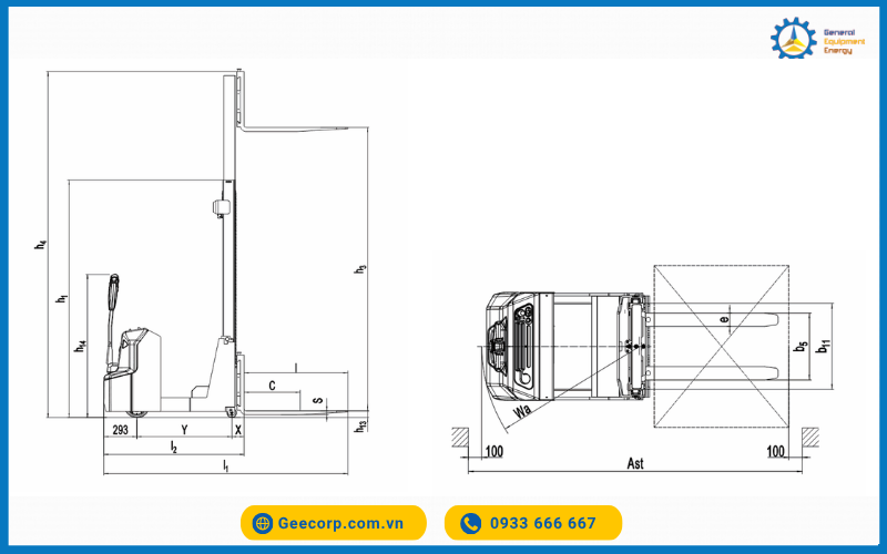 Bản vẽ kĩ thuật Xe nâng stacker Noblelift PSE06NCB 0.6 Tấn (0.6T)
