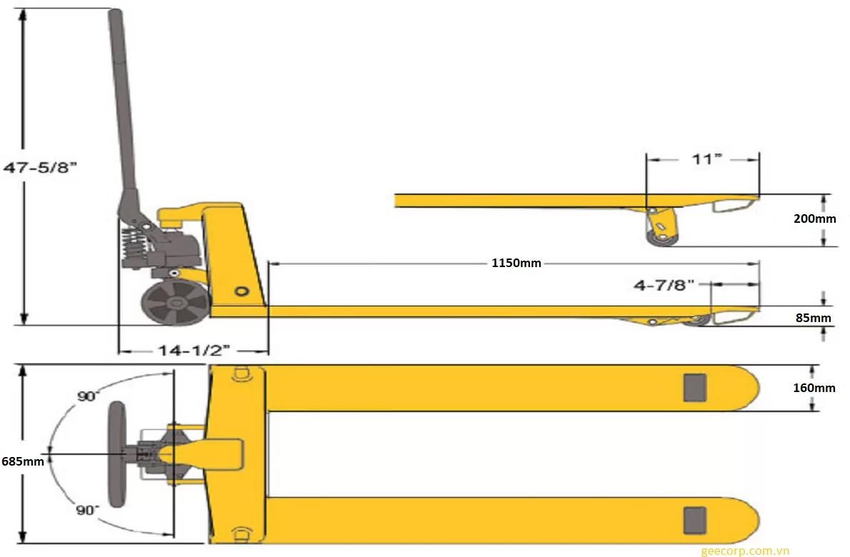 Xe Nâng Tay Càng rộng 685 mm